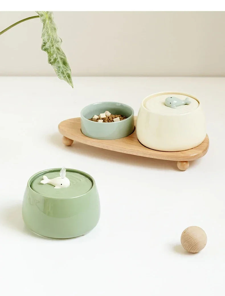 "Ceramic Cat Water Fountain 1.3L – USB Rechargeable & Filtered"