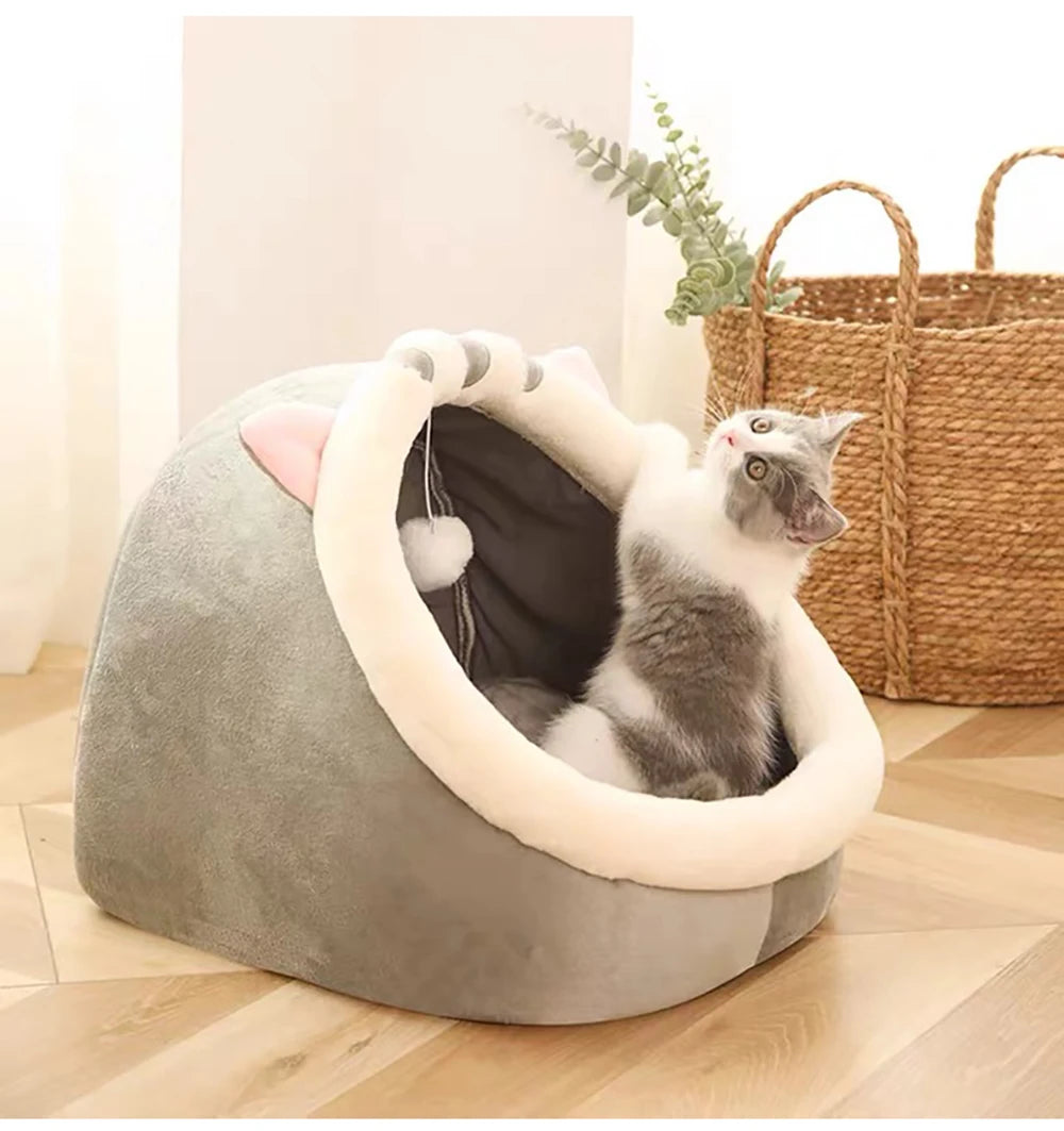 Cartoon Cat Cave Bed – Removable, Washable & Cozy Sleeping Mat for Pets