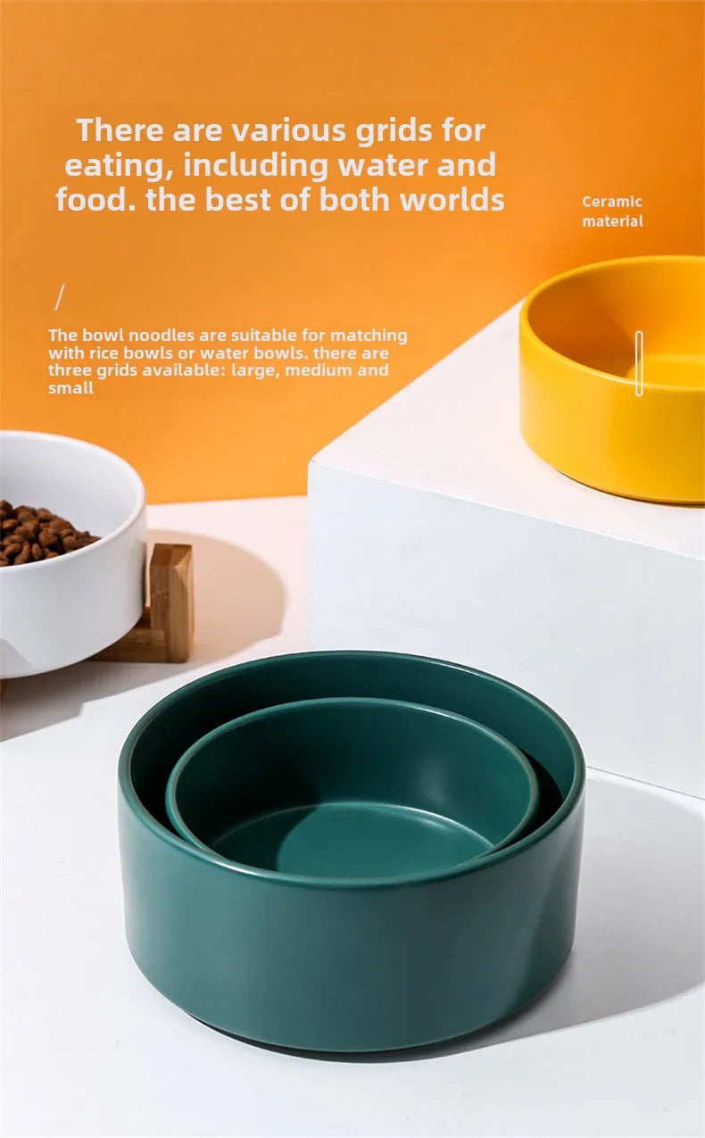 Ceramic Double Pet Bowl with Wooden Stand – No Spill Feeder