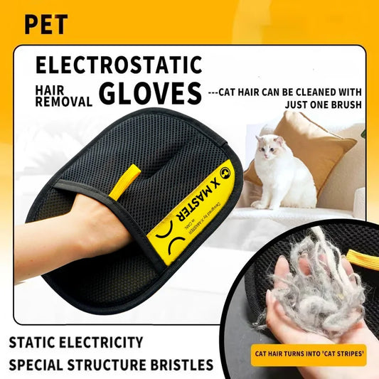 Pet Hair Remover Gloves – Reusable Electrostatic Grooming Gloves for Cats & Dogs with 2-in-1 Lint Brush