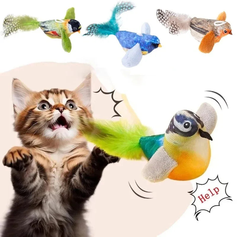 Interactive Cat Toy with Bird Sound & Elastic Rope