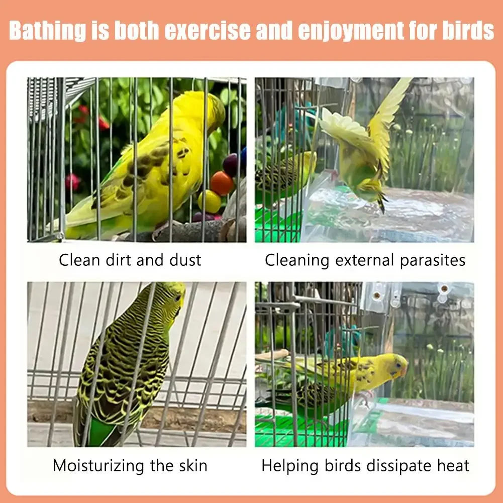 Clear Hanging Bird Bath – Cage Accessory for Parakeets, Canaries & Cockatiels