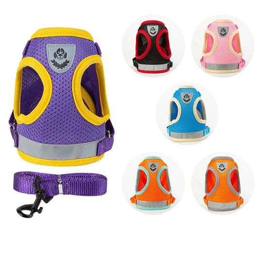 "Adjustable Reflective Dog Harness & Leash Set for Small & Medium Dogs"