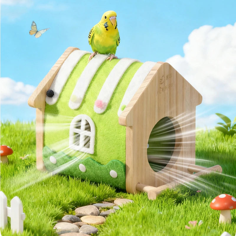 Winter Felt Wood Parakeet Nest Box – Colorful Bird House for Lovebirds & Cockatiels