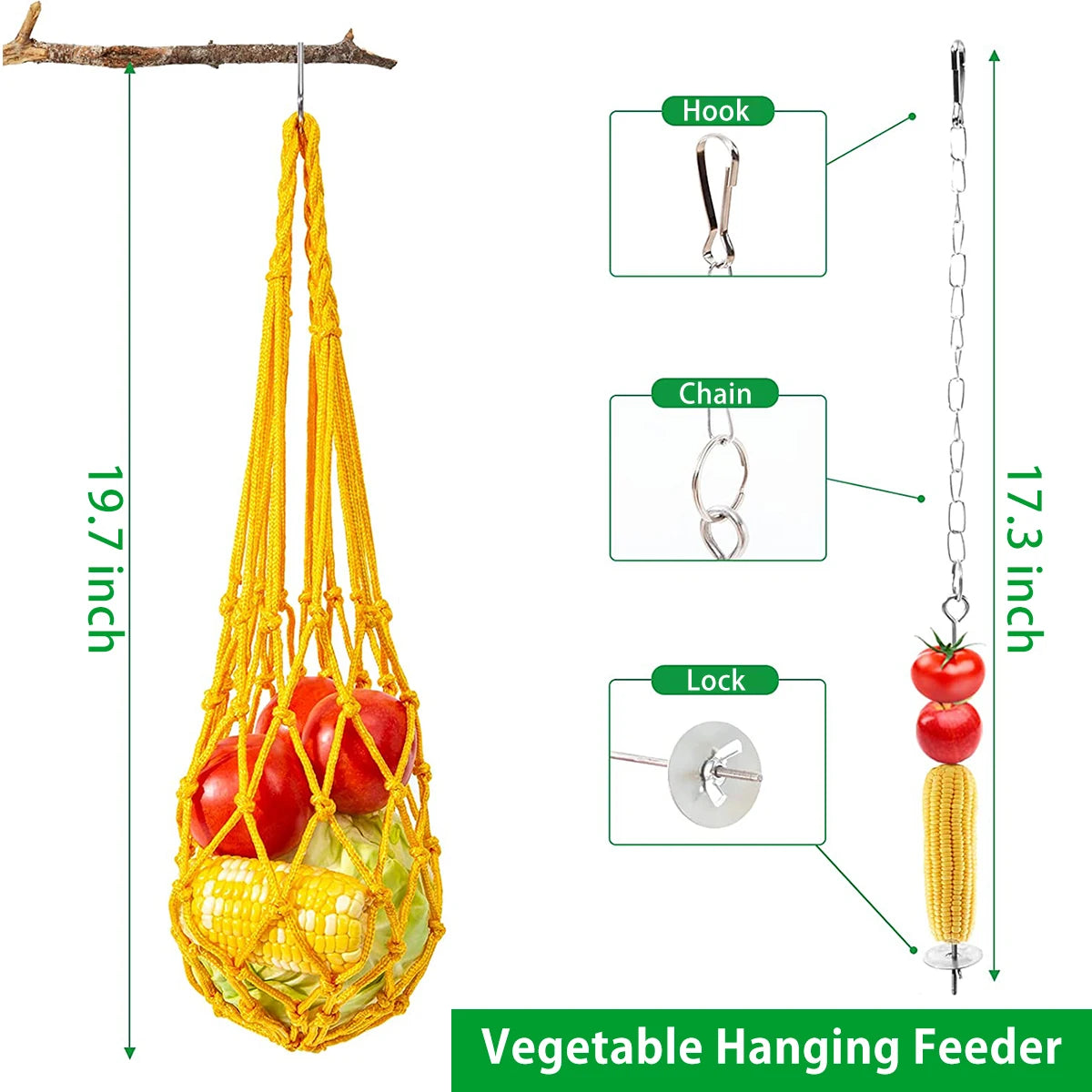 Chicken & Parrot Chewing Foraging Toy Set – Wooden Swing, Hanging Feeder & Bell Toys