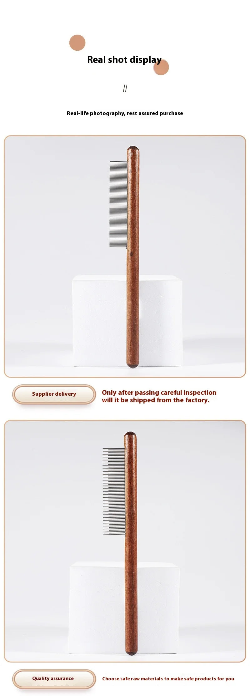 Fine-Tooth Pet Comb – Solid Wood Anti-Static Grooming Tool for Cats & Dogs