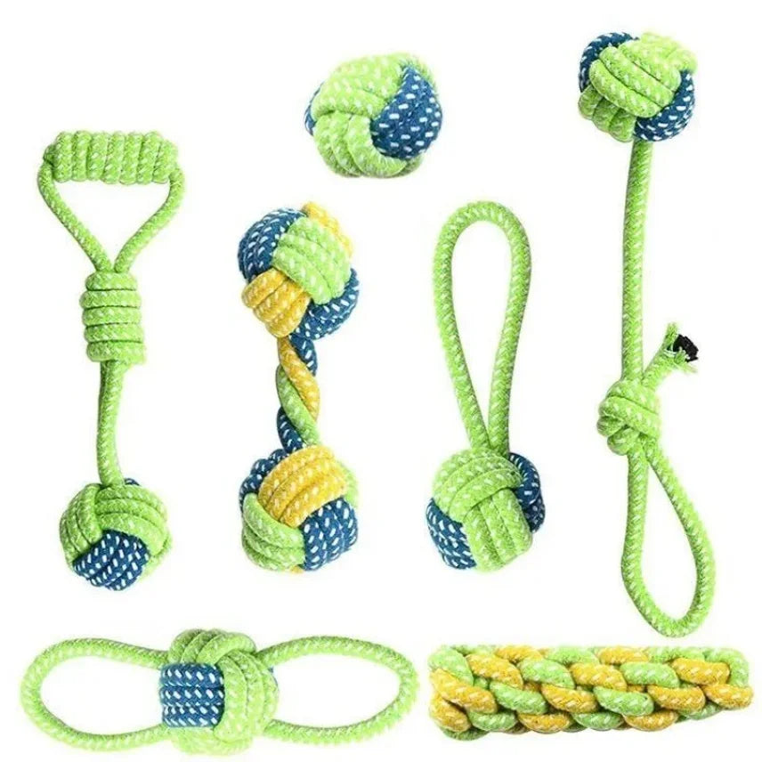 Interactive Cotton Rope Dog Toy – Chew Ball & Toothbrush for Puppies and Large Dogs