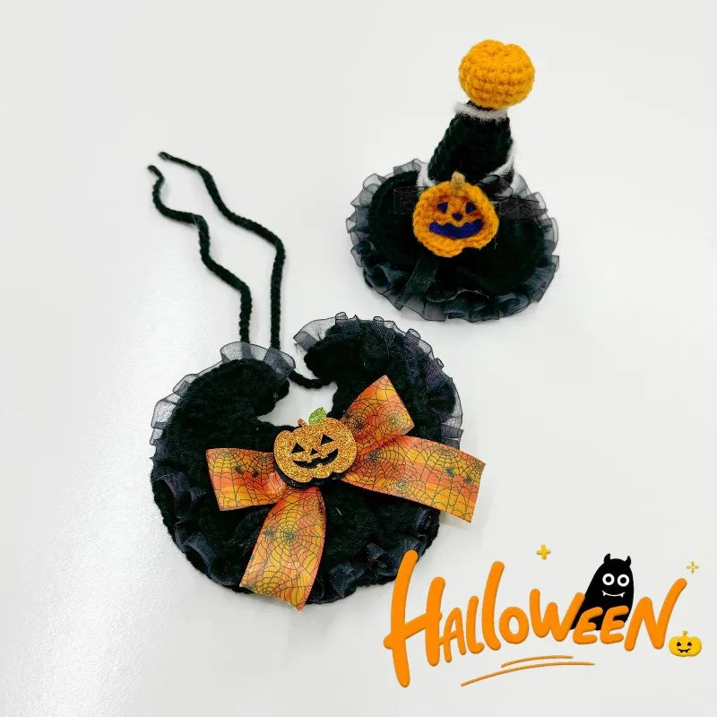 Handmade Halloween Pet Collar – Knitted Crochet Scarf for Cats & Dogs Pumpkin Design