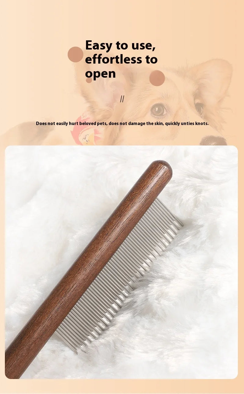 Fine-Tooth Pet Comb – Solid Wood Anti-Static Grooming Tool for Cats & Dogs