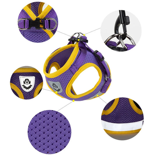 "Adjustable Reflective Dog Harness & Leash Set for Small & Medium Dogs"
