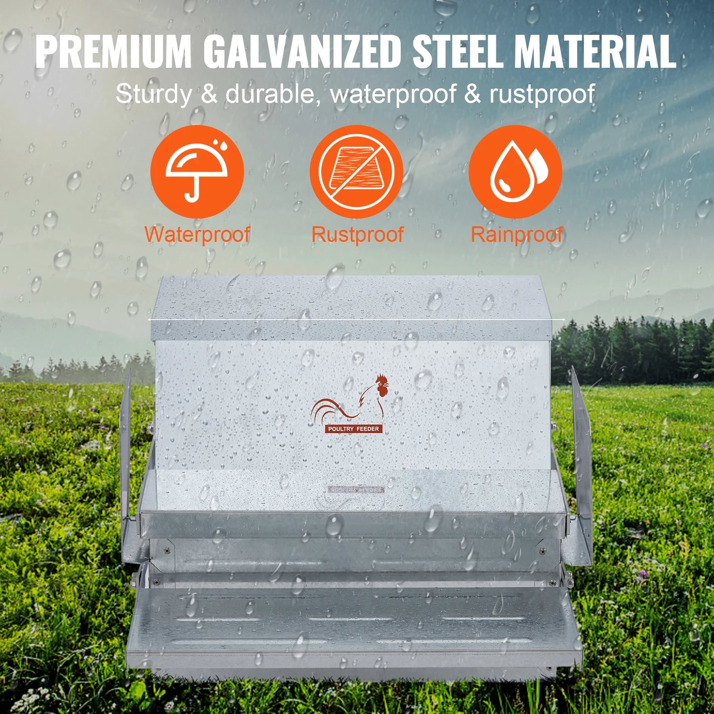 Automatic Chicken Feeder 25 lb Capacity – Galvanized Steel Poultry Feeder for Up to 10 Chickens