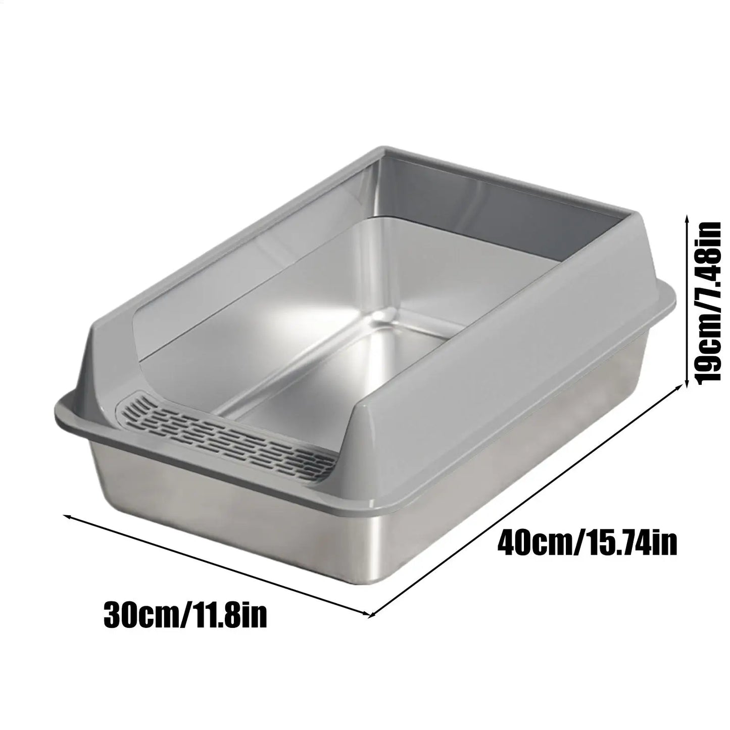Stainless Steel High-Sided Cat Litter Box with Lid & Scoop