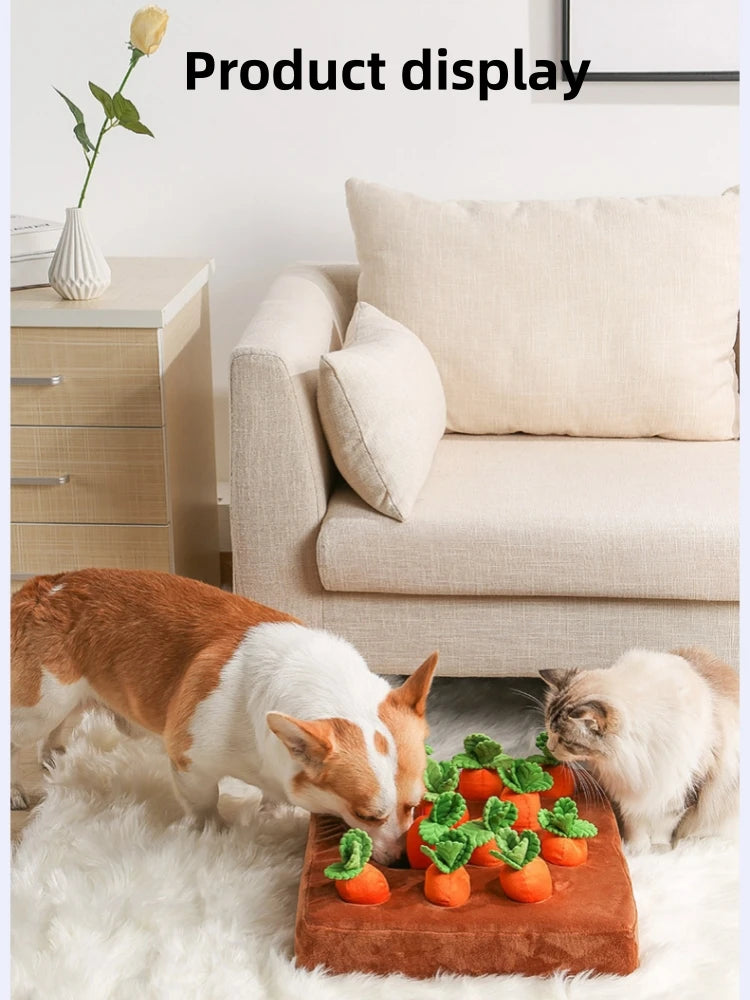 Interactive Carrot Plush Dog Toy – 2-in-1 Puzzle & Nosework Feeder