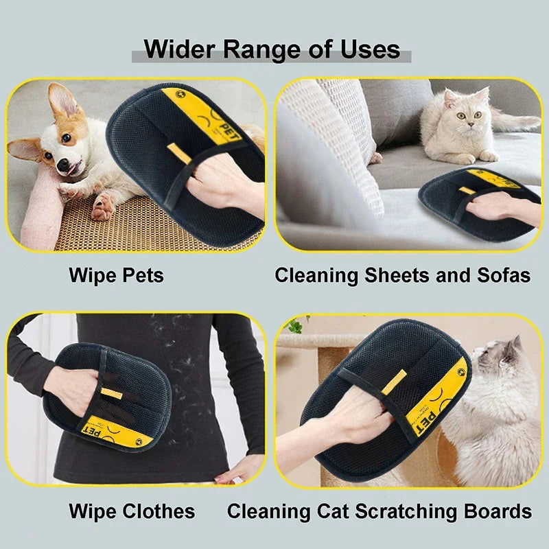 Pet Hair Remover Gloves – Reusable Electrostatic Grooming Gloves for Cats & Dogs with 2-in-1 Lint Brush