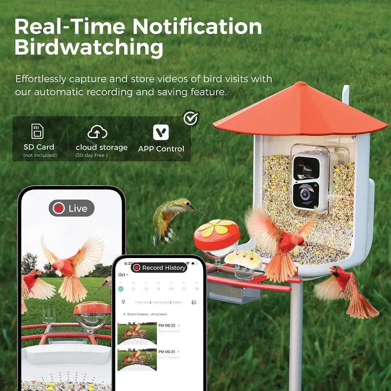 Smart Bird Feeder with Camera 1080P HD AI Bird Identification Solar Powered Night Vision 2 Way Audio Waterproof IP65 for Outdoor