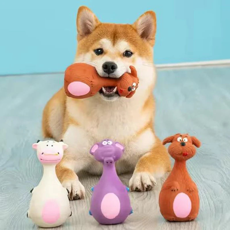 Squeaky Animal Dog Toy – Bite-Resistant Elephant & Cow Chew Toy for Dogs