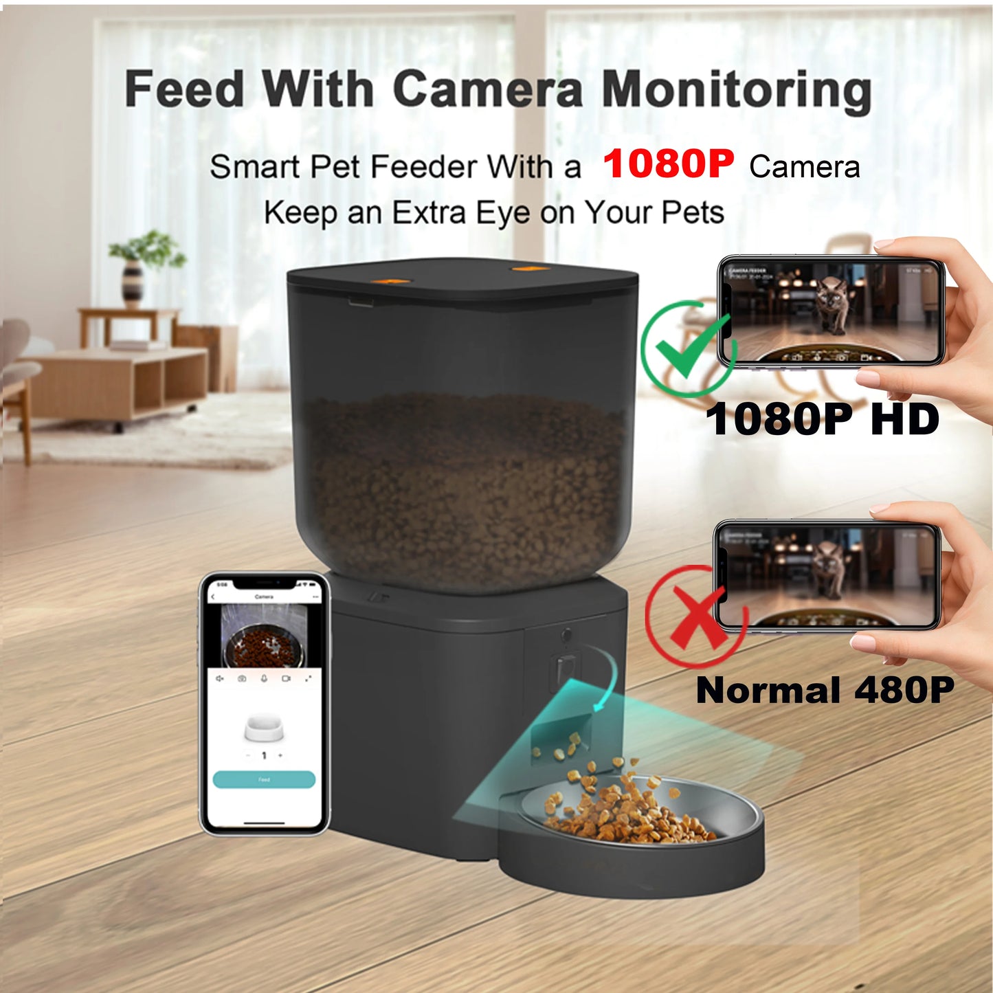8L Smart Automatic Cat Feeder with 1080P Camera – WiFi & Voice Control