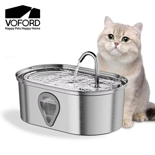 3.5L Stainless Steel Cat Water Fountain with Water Level Window Pet Fountain Cat Dog Water Dispenser for Multiple Cats Fountain