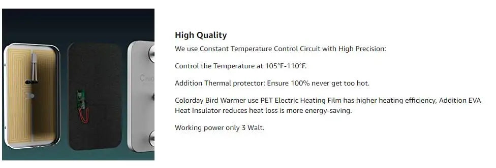 Bird Cage Heater Perch – Stainless Steel Parrot Warmer with Thermostat for Bird Cages