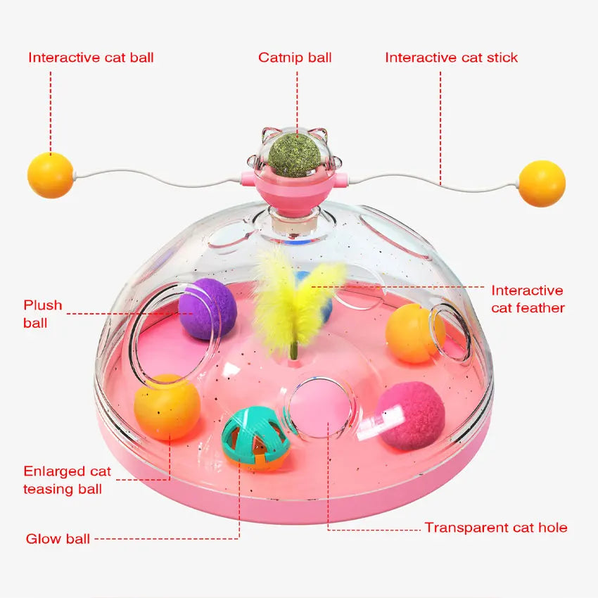 Interactive Cat Track Toy – Multi-Function Turntable with Feather & Catnip for Kittens