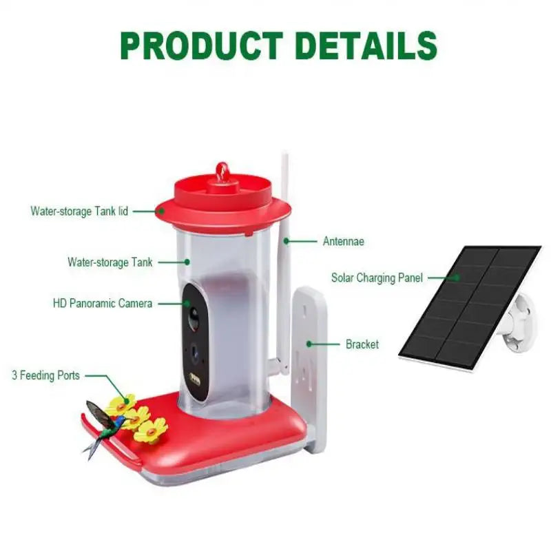 Smart Hummingbird Feeder Bird Pet Feeder Outdoor APP WIFI Ant-proof AI Bird Recognition Camera for Canary Hummingbirds