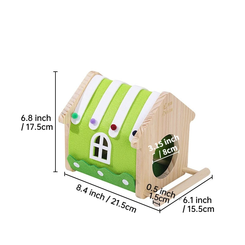 Winter Felt Wood Parakeet Nest Box – Colorful Bird House for Lovebirds & Cockatiels
