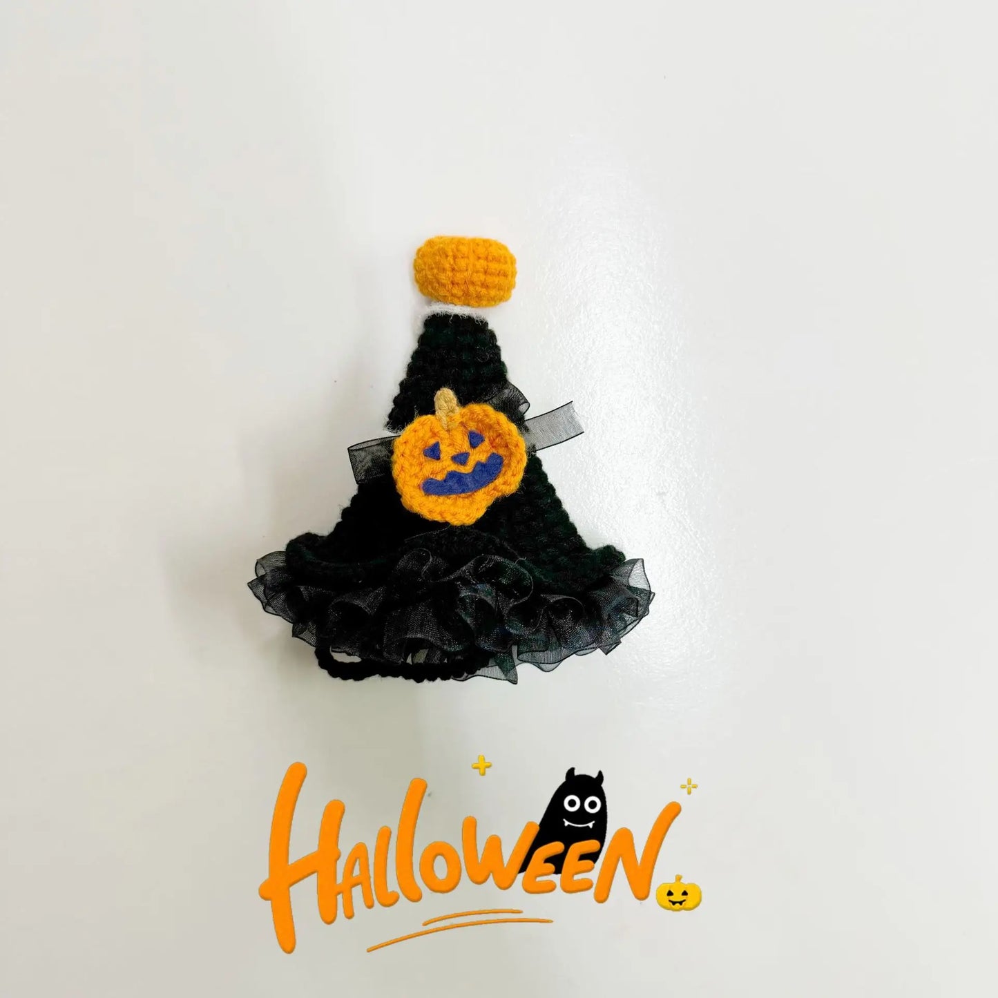 Handmade Halloween Pet Collar – Knitted Crochet Scarf for Cats & Dogs Pumpkin Design