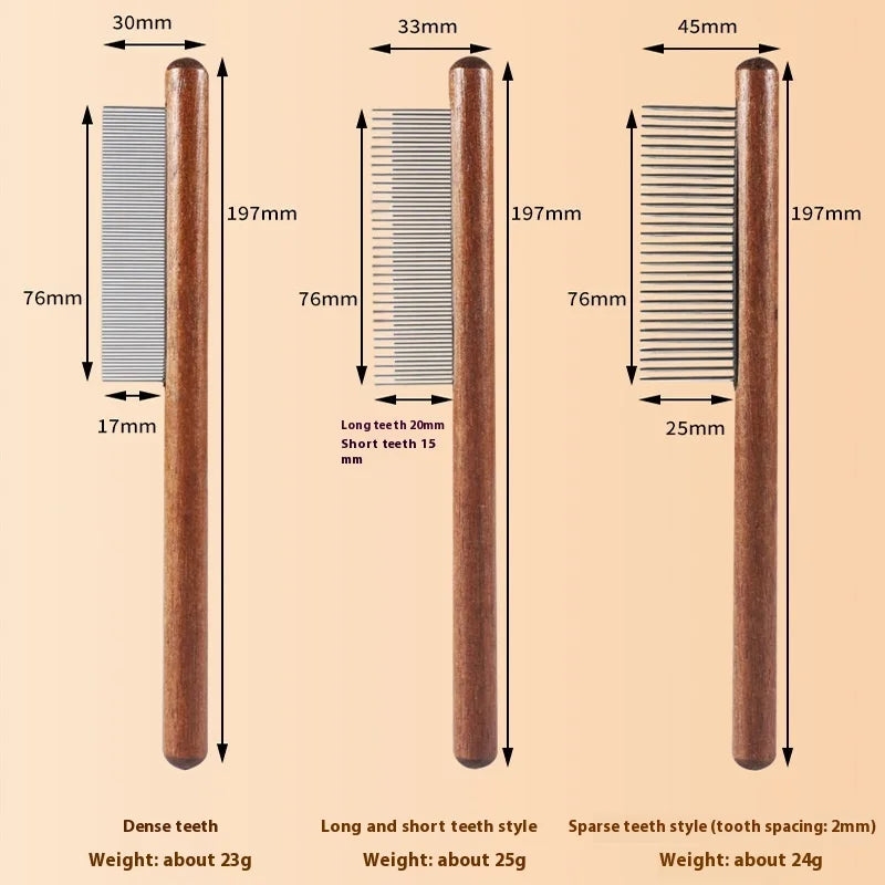 Fine-Tooth Pet Comb – Solid Wood Anti-Static Grooming Tool for Cats & Dogs