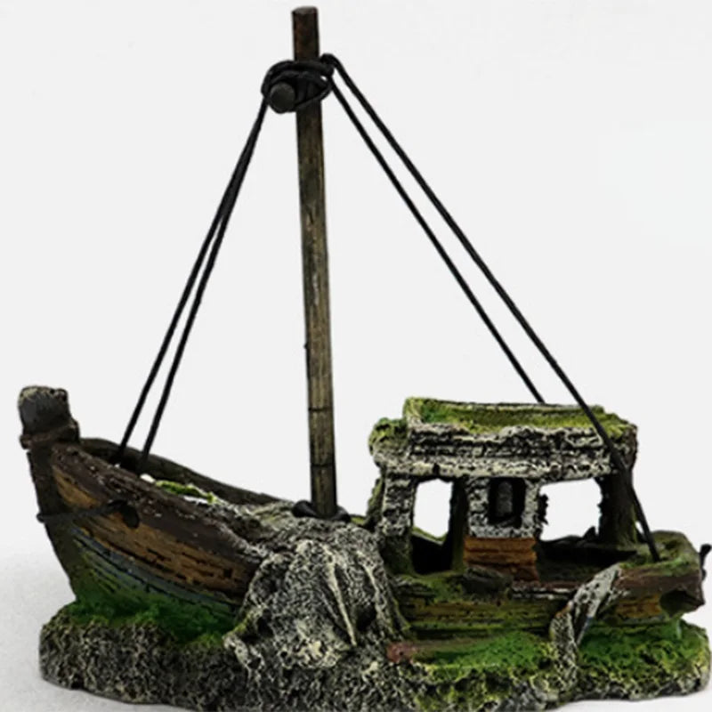 Wreck Ship Decoration Hollow Cave Resin Boat Statues Ornament