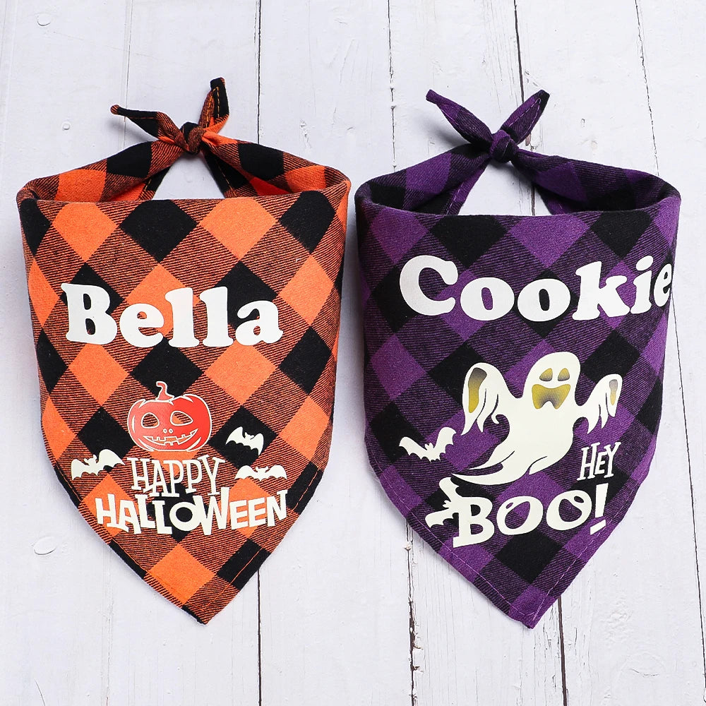 Personalized Dog Halloween Bandana – Reflective Pet Scarf for Night Parties & Safety