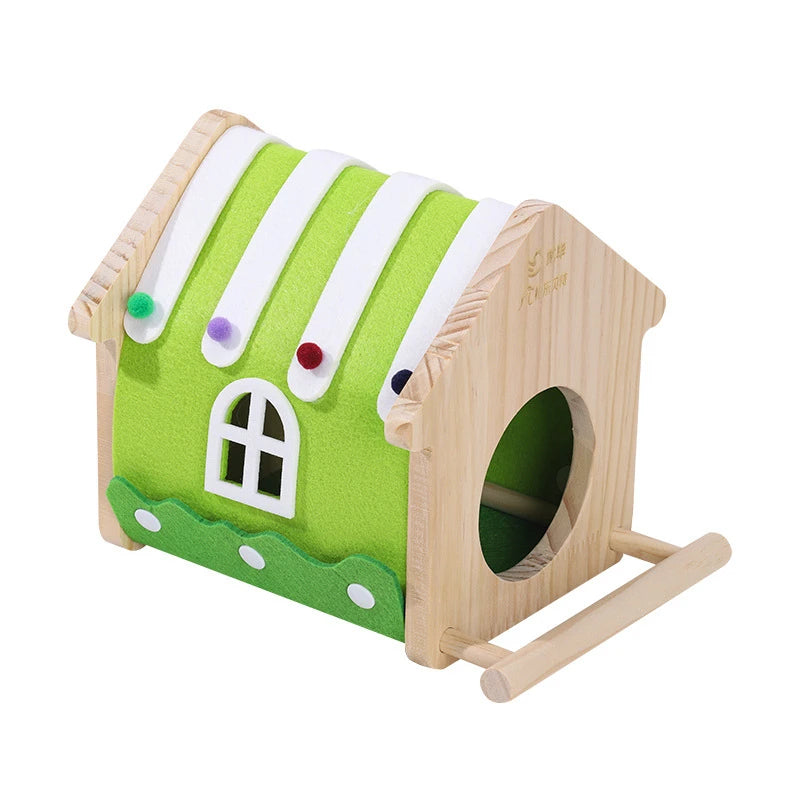 Winter Felt Wood Parakeet Nest Box – Colorful Bird House for Lovebirds & Cockatiels