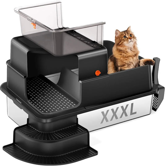 XXXL Stainless Steel Cat Litter Box – High-Sided, Odor-Free, Easy Clean