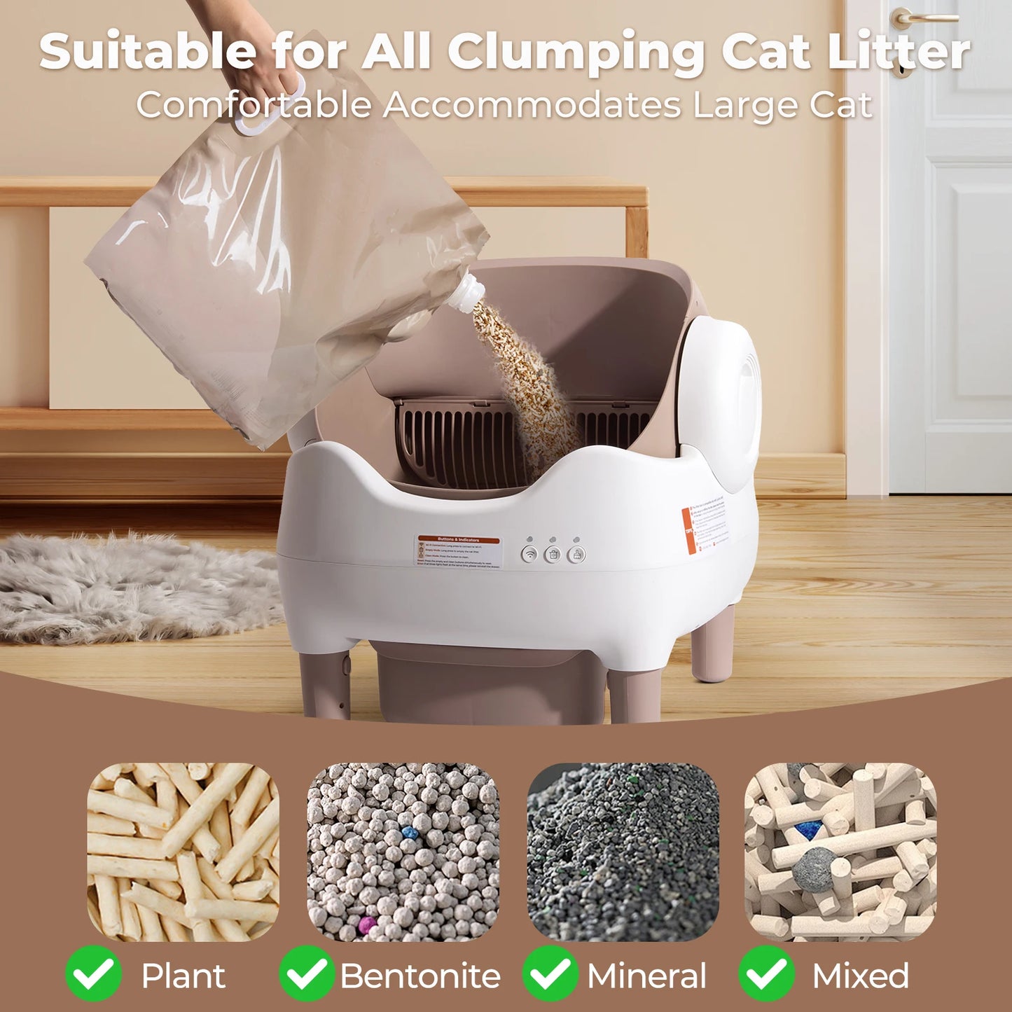 Automatic Self-Cleaning Litter Box – Odor-Free, App-Controlled, Open-Top for Multiple Cats