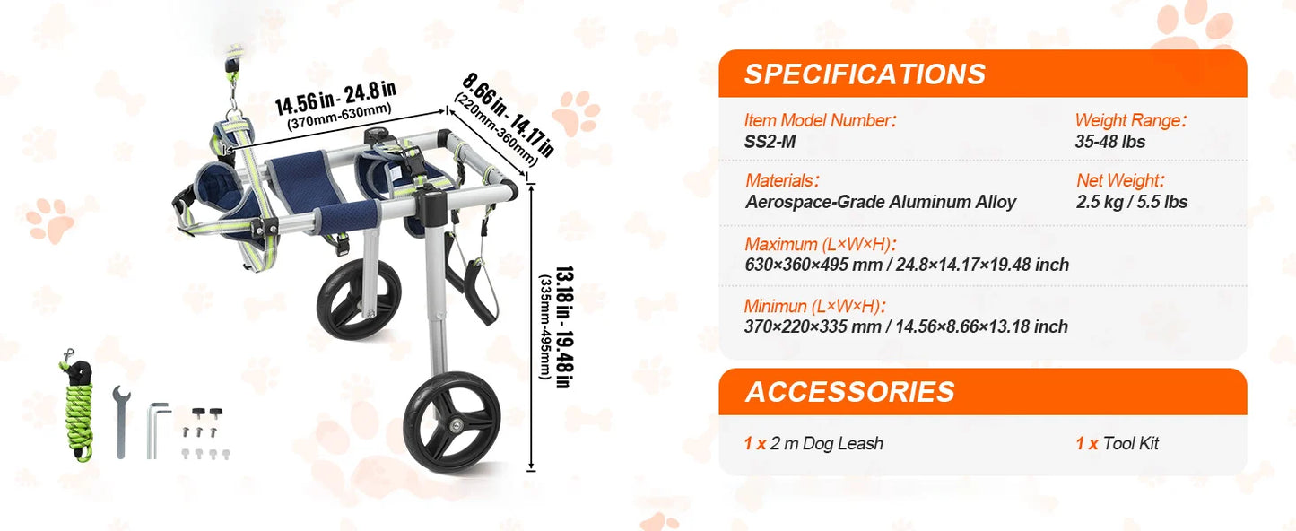 SucceBuy 2 Wheels Dog Wheelchair for Back Legs Pet Wheelchair Dog Cart/Wheelchair for Disabled Paralysis Hind Limb Weak Pet