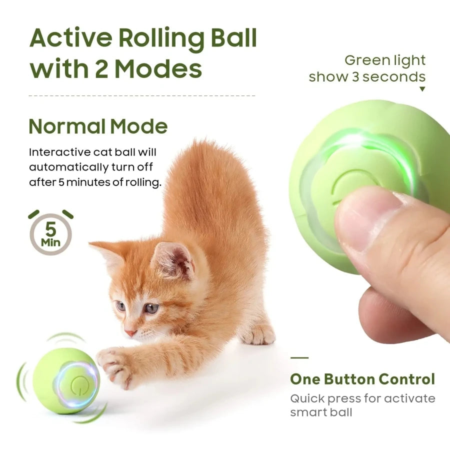 Automatic Rolling Cat Ball – Smart Self-Moving Kitten Toy
