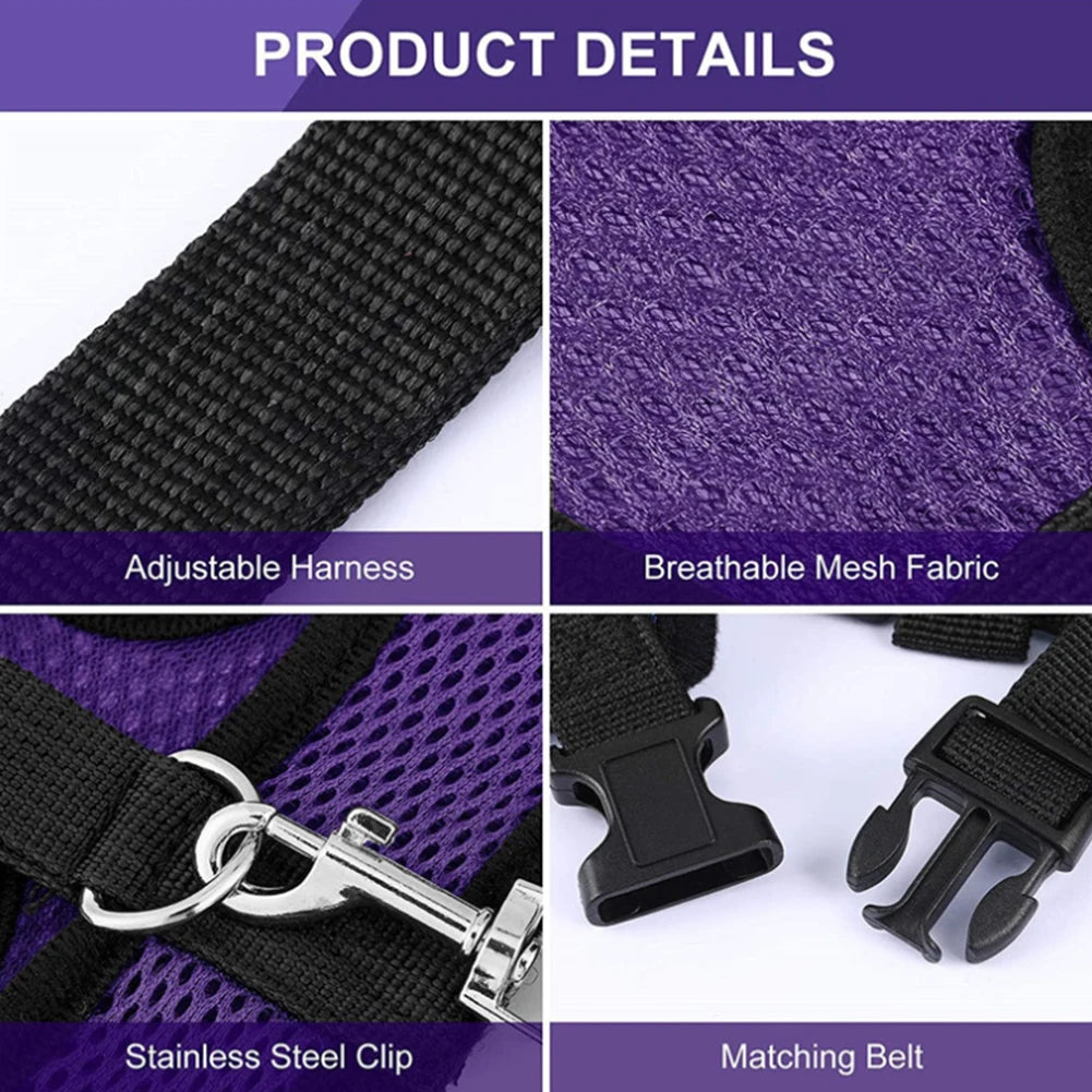 Chicken & Duck Vest Harness – Breathable Mesh Pet Belt with Bow, Collar & Leash