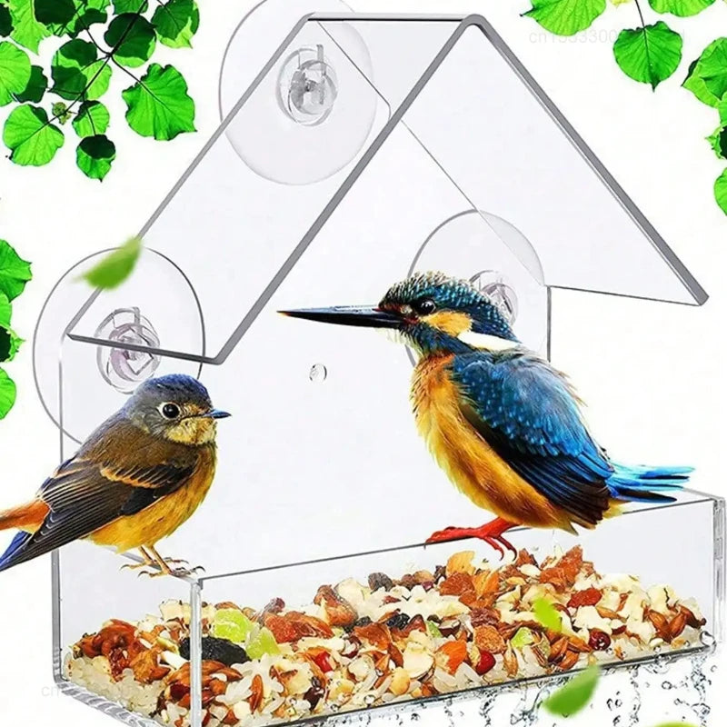 Acrylic Window Bird Feeder – Clear Hanging Feeder with Suction Cup for Outdoor Garden