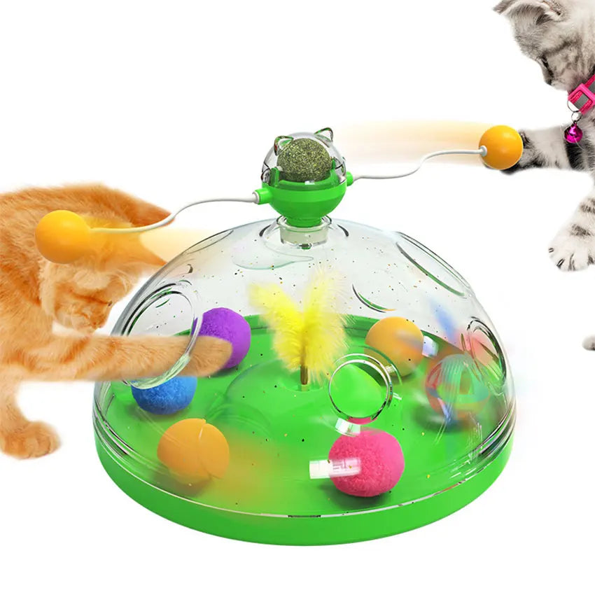 Interactive Cat Track Toy – Multi-Function Turntable with Feather & Catnip for Kittens