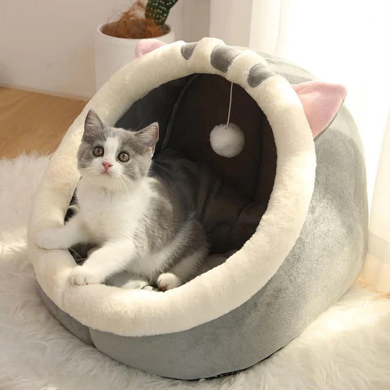 Cartoon Cat Cave Bed – Removable, Washable & Cozy Sleeping Mat for Pets