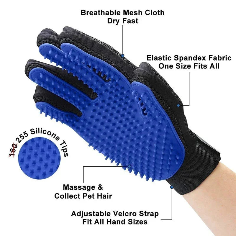 Silicone Pet Grooming Gloves – Hair Removal Brush & Comb for Cats & Dogs
