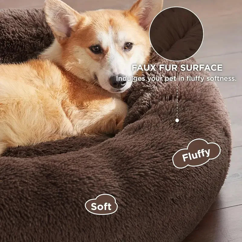 Washable Round Dog & Cat Bed – Cozy Winter Plush Basket for All Sizes