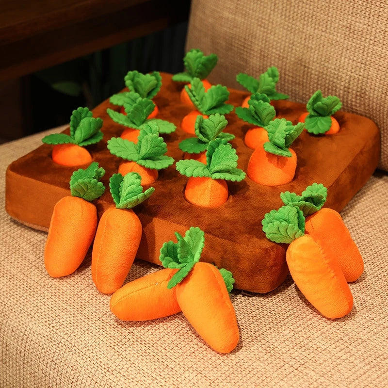 Interactive Carrot Plush Dog Toy – 2-in-1 Puzzle & Nosework Feeder