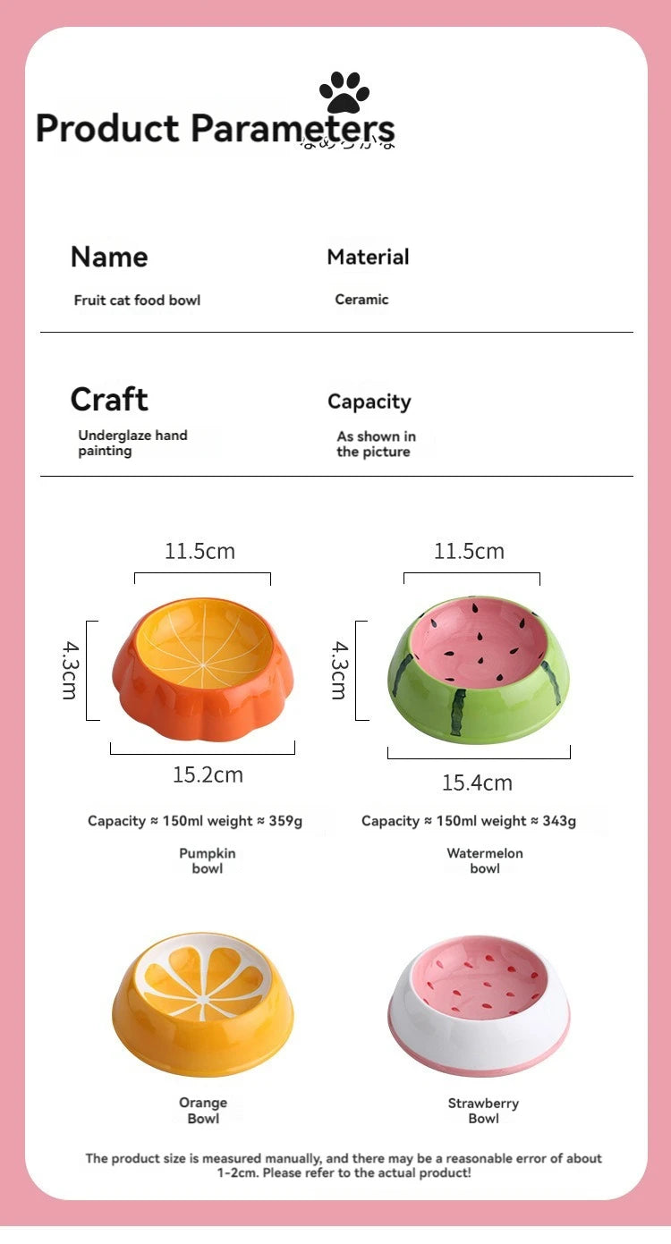 "Ceramic Pet Bowl – Cute Fruit Shapes for Cats & Small Dogs"
