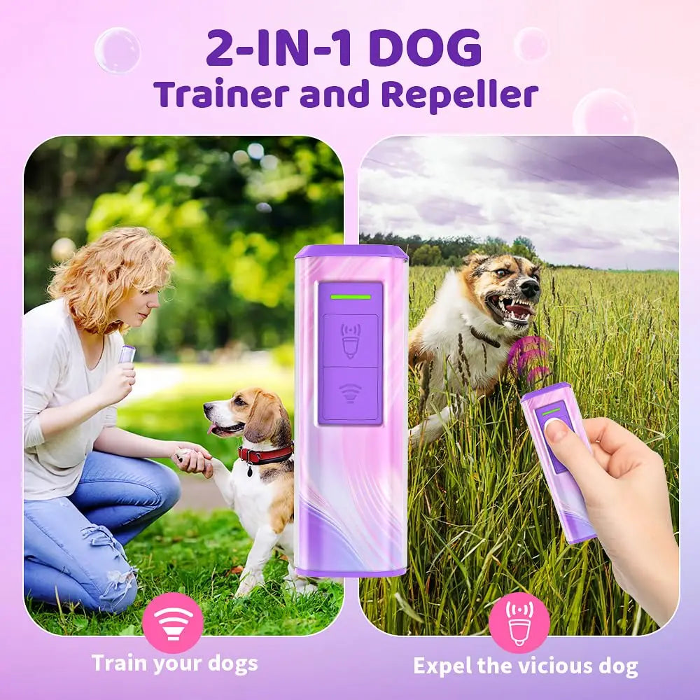 2025 Dog Ultrasonic Repeller Release Pet Training Rechargeable Anti Dog Bark Bite PortableDevice LED Flashlight Dog Repellent