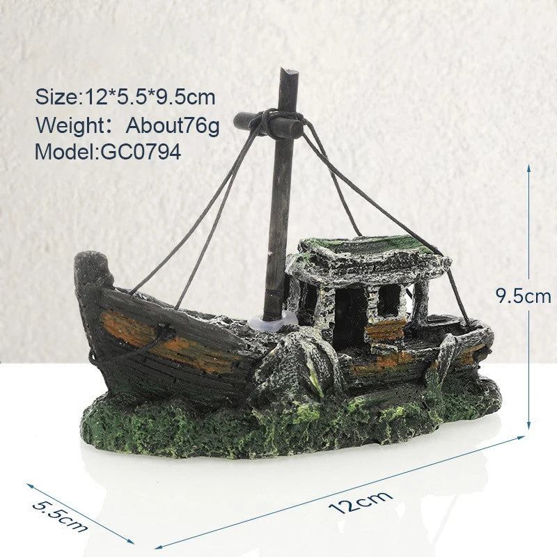 Wreck Ship Decoration Hollow Cave Resin Boat Statues Ornament