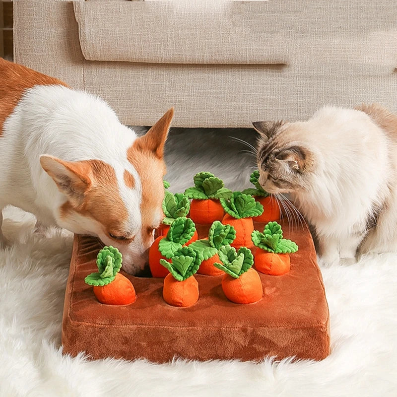 Interactive Carrot Plush Dog Toy – 2-in-1 Puzzle & Nosework Feeder