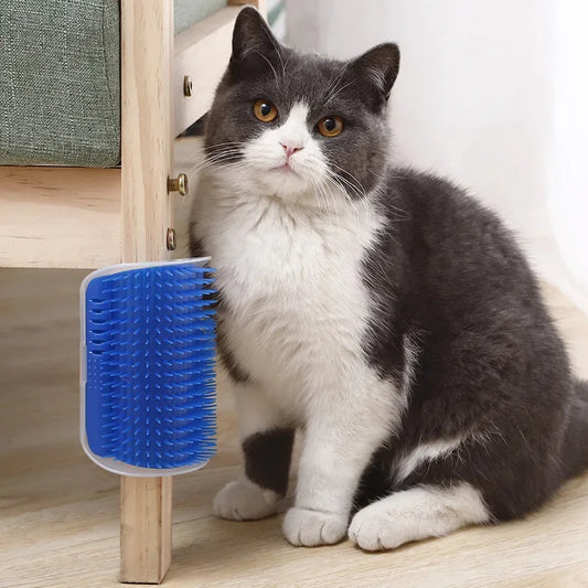 Cat Corner Brush & Massager – Self-Cleaning Grooming Comb with Catnip