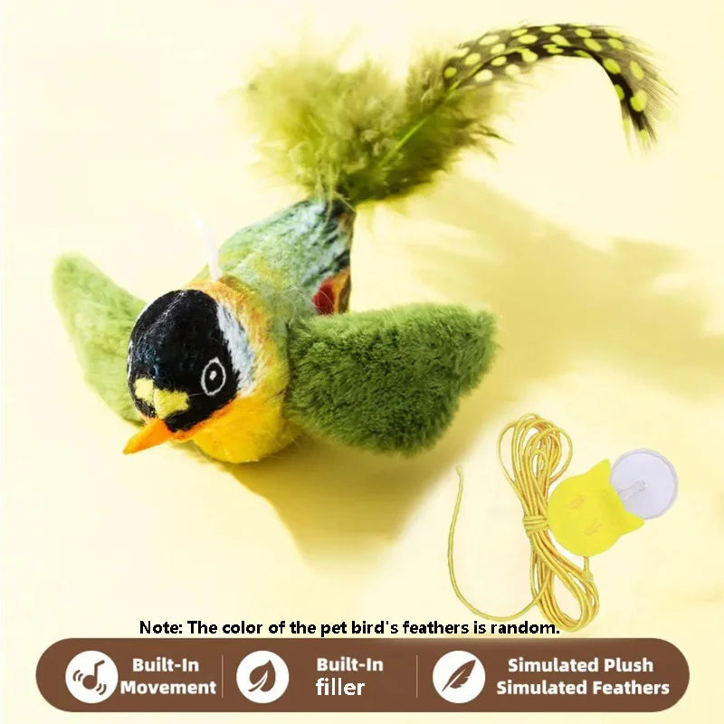 Interactive Cat Toy with Bird Sound & Elastic Rope