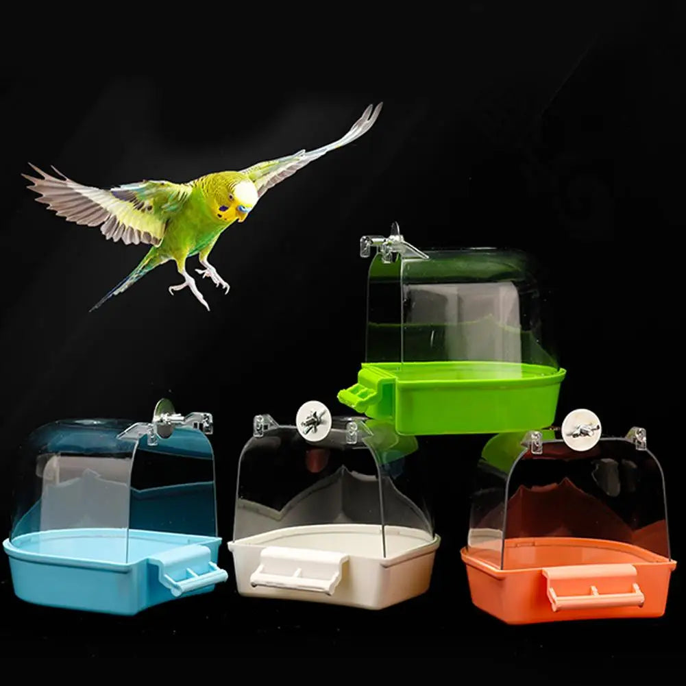 Clear Hanging Bird Bath – Cage Accessory for Parakeets, Canaries & Cockatiels