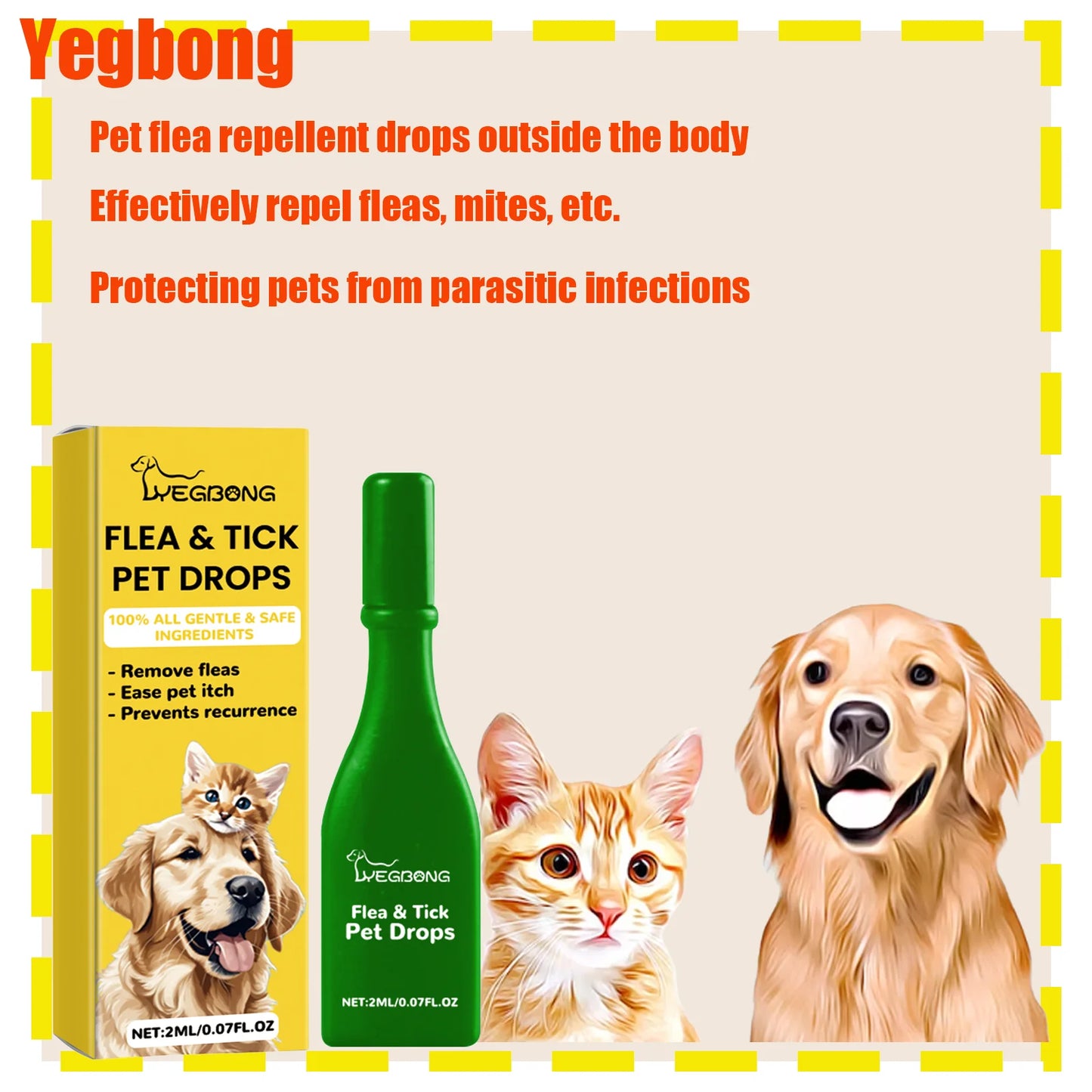 Yegbong Pet External Insect Repellent Droplets – Flea, Lice & Tick Control for Cats & Dogs, Anti-Itch Skin Care
